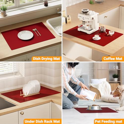 2-Pack Extra Thick Silicone Counter Mats - 24”x16” Large Heat Resistant Kitchen Countertop Protector, Non-Slip Hot Pad Trivet for Air Fryer, Hot Pots & Pans, Coffee Maker(Red) - color: Red