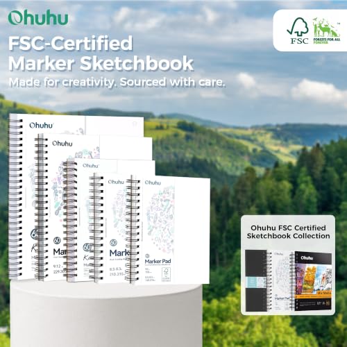 Ohuhu Double-Sided Marker Pad Sketchbook Bleedproof - 11"x14" Large Paper Size - 90 LB/150 GSM Smooth Drawing Paper - 60 Sheets/120 Pages - Spiral Bound Sketching Book for Alcohol Markers - size: 11" x 14"