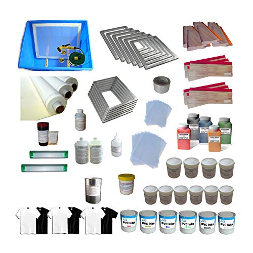 EQCOTWEA 6 Colors 6 Stations Screen Printing Kit – Complete DIY Material Combo for Beginners,Includes Washing Tank,Frames,Inks,Emulsion & Squeegees