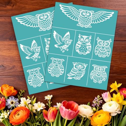 2 Sheet Owl Silk Screen Stencil, Animal Theme Self-Adhesive Reusable Silk Screen Printing Stencils Templates for Painting on Wood, T-Shirts, Bags, Home Decor & Festival Crafts - style: Owl