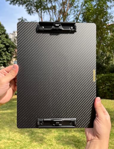 9.4"W x 12.6"L x 0.06"T Hard Lightweight Portable Carbon Fiber Clipboard with 2 Strong Black Low Profile Clips, Hook & Pen Holder, Letter/A4 Size Drawing Board, Waterproof & Sun Resistant, 3K Twill - color: Black Clip, size: 9.4*12.6*0.06inch+2Clips