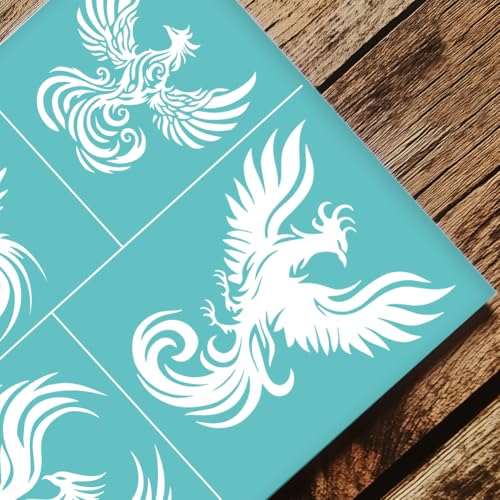 2 Sheets Phoenix Silk Screen Stencils, 8.7 x 11 Inch Self-Adhesive Silk Screen Printing Stencils Reusable Mesh Stencil for Painting on Wall, Wood, T-Shirt, Fabric, Home Craft Decor - style: Phoenix