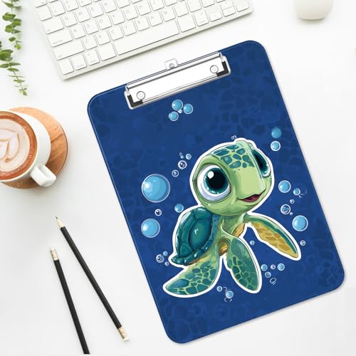 Plastic Cute Clipboard Low-Profile Metal Clip, A4 Letter Size 9 x 12.5 in, 8.5 x 11 Paper Clip Board for Teachers, Nurses, Classroom,Cute Turtle - color: Cute Turtle