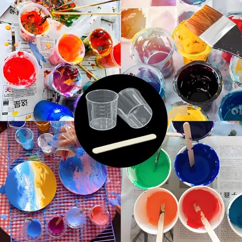 100 Pcs Plastic Graduated Cups, 1oz/30ml Transparent Scale Cups, Epoxy Mixing Cup with 50 Pcs Wooden Stirring Sticks