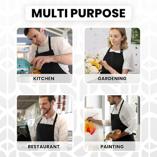 Adjustable Bib Apron 100% Polyester Kitchen Aprons Waterdrop Resistant Aprons with Adjustable Strap, Pockets & Long Ties - color: Black, style: Pack of 12