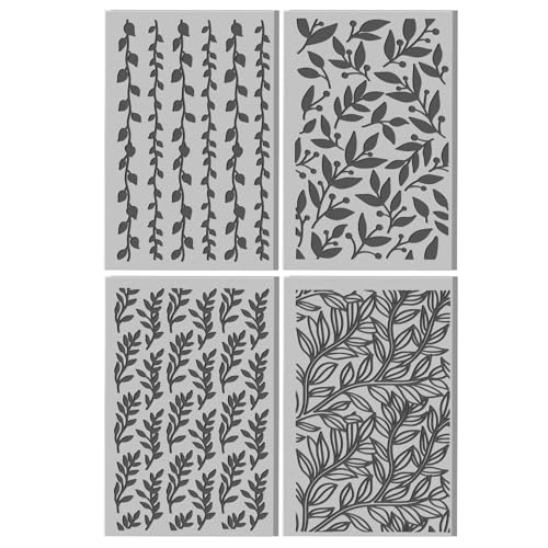 4 Sheets Leaves Pattern Polymer Clay Texture Sheet Plants Pattern Rubber Clay Texture Mat for Polymer Clay Making Earrings Jewelry DIY Crafts 4 × 2.5 Inch - style: Leaves Pattern