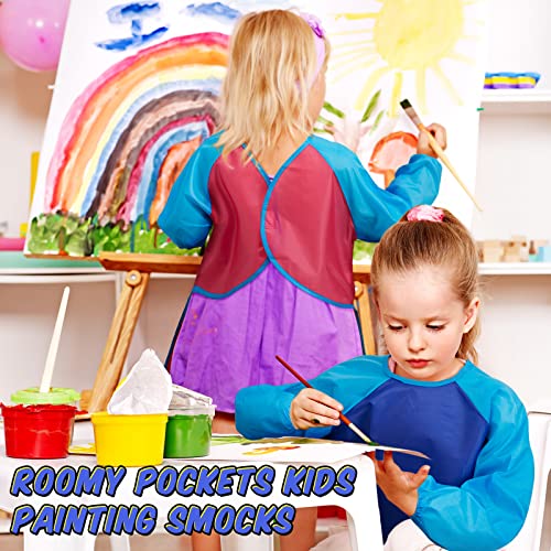 Yahenda Kids Art Smocks Toddlers Painting Apron Waterproof Artist Smock for Children with Long Sleeve 3 Pockets for 2-8 Years - color: Rose Red, Dark Blue, Yellow