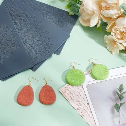 4pcs Polymer Clay Texture Sheets Set Texture Sheets Polymer Clay Works with Polymer Clay Cutter Effect as Polymer Clay Texture Roller Flowers for DIY Clay Making