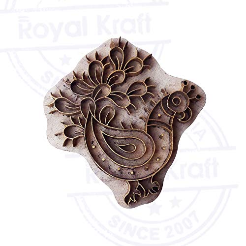 Handcrafted Printing Block Brass Peacock Pattern Wooden Clay Stamp - size: BSCtag019