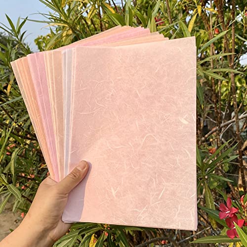 A4 Natural Fiber Mulberry Paper Sheets Art Tissue Washi Paper Design Craft Art Origami Suppliers Card Making Writing Painting 50 Sheets (Pink Pastel Tone, A4) - color: PinK Pastel Tone, size: 8.3 X 11.7 Inch