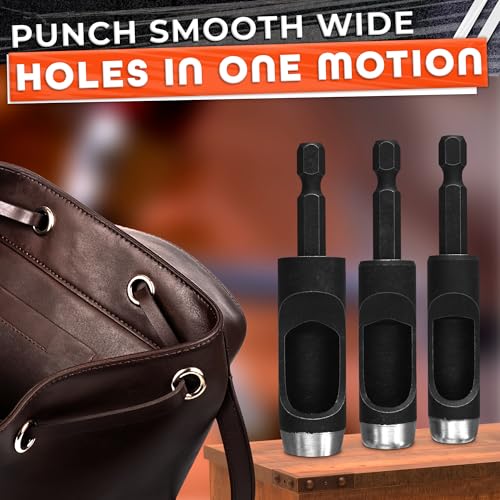 6 Pcs Leather Hole Punch Set — Belt Hole Puncher for Leather Belts, Watch Bands, Soft Plastic, DIY Crafts — Carbon Steel Hollow Punches for Drill 3/16" 1/4" 5/16" 3/8" 7/16" 1/2", Case Not Included