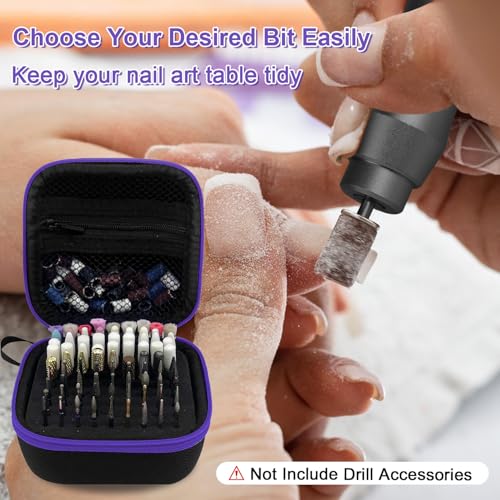 81 Holes Nail Drill Bit Holder, (ONLY CASE) Nail Bits Display Organizer Container, Nail Bits Container Box Case with High Density Foam, Efile Nail Bits Professional Manicure Tools, (Purple) - color: Purple
