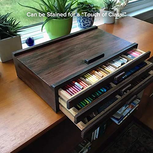 Creative Mark Pastel Storage Box, 3 Drawer Wood Box with Foam Lining, Sturdy and Stackable Art and Craft Supplies Storage Box for Artist Tools, Pens, Pencils and More, Natural Finish - size: 3 Drawer
