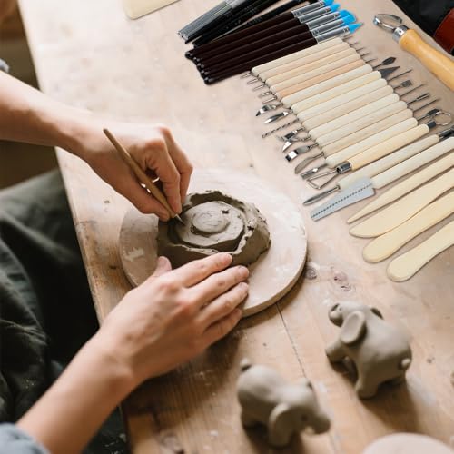 ROLYTA 41PCS Clay Sculpting Tools Kit, Pottery Tools with Organizer Storage Bag, Wooden, Stainless Steel Plastic Clay Tools, Sculpting Tool for DIY Handcraft, Modeling, Ceramic Carving