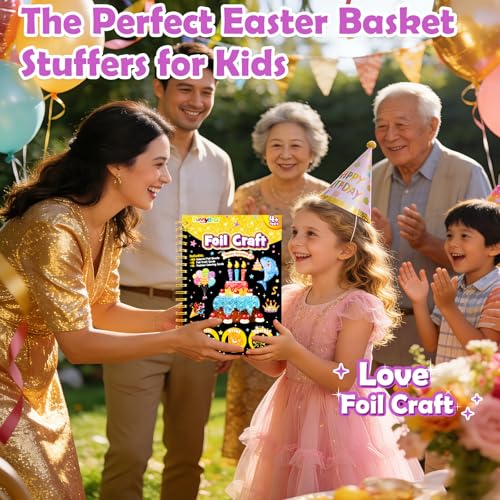 FUNNYB&G Foil Art Craft Kit for Kids 4-10 Years Old: Mess-Free & No-Glue, Create 16 Sparkly Happy Birthday Pictures – Perfect Travel Toy & Birthday Gift for Kids(Happy Birthday) - style: Happy Birthday