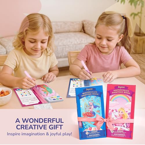 JoyCat 2 Pack Pocket Paint with Water Coloring Books for Kids, Art & Craft Activity Toy Set, Creative Travel & Home Painting Kit, Gifts for Girls & Boys Ages 3-8 (Magical Pony & Ocean Princess) - style: 2 Pack - Magical Pony & Ocean Princess