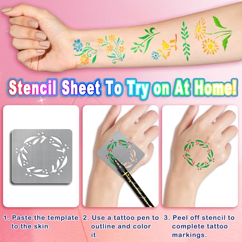 142 PCS Botanical Wildflower Temporary Tattoo Stencils for Kids Adult Flowers Leaves Plants for DIY Drawing Wood Rock Crafts Wall Door Painting School Art Projects, Body Face Paint Stencils