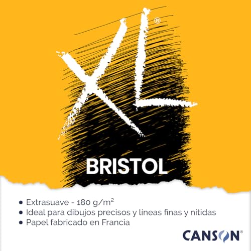 CANSON XL Bristol 180gsm A4 Paper, Very Smooth, Spiral Pad Short Side, 50 Extra White Sheets, Ideal for Professional Artists & Illustrators - size: A4