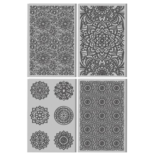 4 Sheets Mandala Flowers Clay Texture Mat Art Tribal Texture Polymer Clay Texture Sheets DIY Tools for Pottery Earring Jewelry Making Stamp Engraving Machines, 3.9x2.6inch - color: Tribal Texture