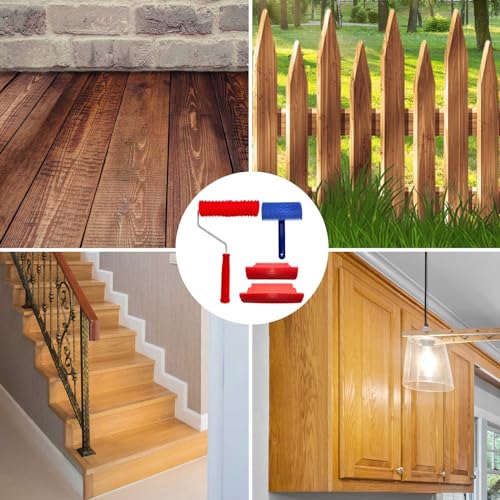 4-Pack Wood Grain Tool, Wood Graining Roller Painting Tool with Handle, Rubber Empaistic Wood Texture Painting Tool Set for DIY Wall Room Art Paint Decoration - size: 3pcs+1Roller
