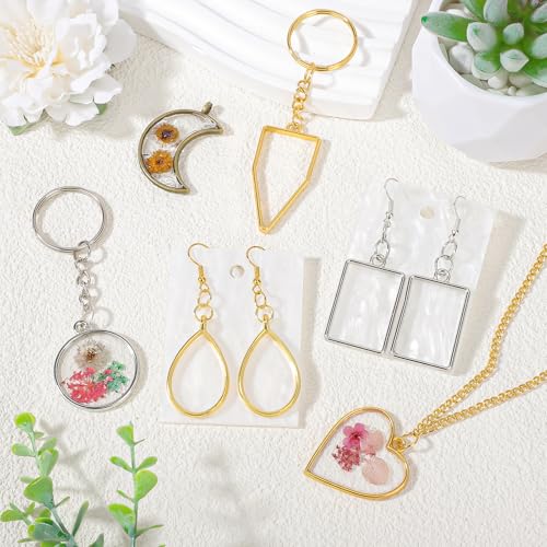 Gartful Open Bezels for Resin Jewelry Making, Hollow Frame Pendants with Jump Rings, Craft Bezels for Necklace, Earrings - style: 10 Styles - 60PCS