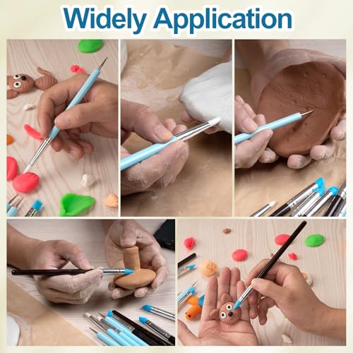 Amrules 10Pcs Clay Sculpting Tools, Practical Dual-End Rubber Pens and Dotting Tools Kit for Adults, Rock Painting, Nail Art, Carving, Drawing, Art Modeling, Shaping, Pottery Craft, Silicone Brushes - color: Blue-Silicone-10Pcs