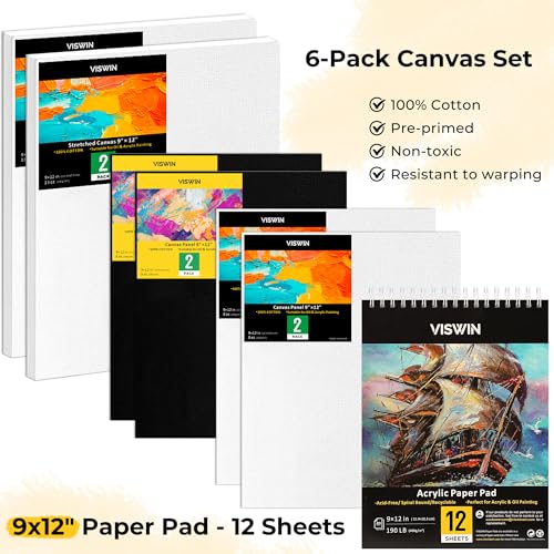 VISWIN 51 Pcs Acrylic Paint Set with Tabletop Easel, Painting Kit with 12 Acrylic Paints, Canvases, Brushes, Palette, Paper Pad, Art Supplies, Ideal Gift for Adults, Kids, Artists, Students - size: 50 Pcs