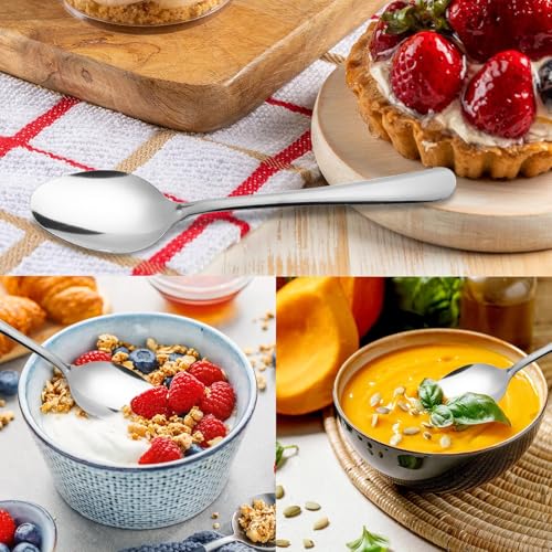 96 PCS Dinner Spoons Set - Windsor Stainless Steel Dinner Spoon 7.1 Inch with Dishwasher Safe Dessert Spoons, Metal Dessert Spoon, Silverware for Home, Kitchen or Restaurant - size: 96PCS Dinner Spoon