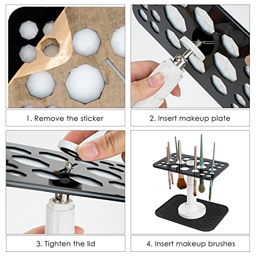 Makeup Brushes Drying Rack with Silicone Mat, 26 Holes Acrylic Brush Holder Stand Tree Tray, Adjustable Makeup Brush Holder - color: Black