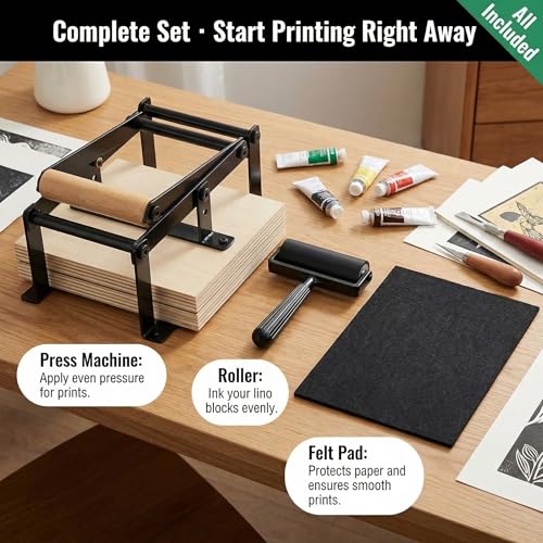 A3 Black Printing Linocut Hand Lever Press Machine with Rollers and Felt Pads for Lino Cuts, Cutting Printing, Linoleum Blocks Printmaking Tools Kits for Hobbyists and Home Crafters - size: A3