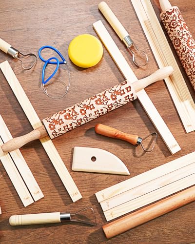 eZAKKA Clay Modeling Pattern Rollers Kit, Wooden Polymer Clay Texture Roller for Pottery, Ceramics & DIY Handcrafts, Style 2 - size: Style 2