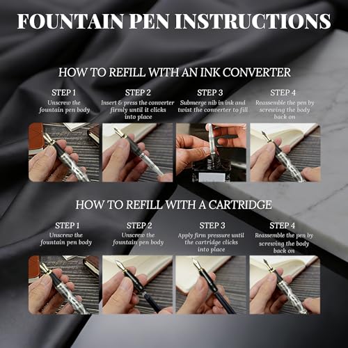 YUNCHUN Marble Fountain Pen for Writing, Refillable Luxury Metal Pens with Ink Pen with 10 Black and 10 Blue Ink Refills, Business Writing Fountain Pen for Men and Women, Marble Black & Red - color: Marble Black & Red