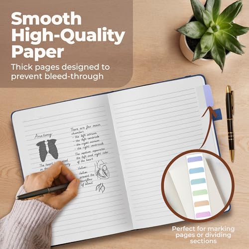 Classic Lined Journal Notebook 8.5x11" A4 Hardcover Leather - Blue - 200 Pages College Ruled Large with Sticky Tabs, Pockets, and Pen Loop for Writing and Journaling - Big Hardback Men and Women - color: Blue, size: A4 200 Pages