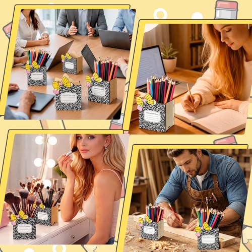 Zhehao 6pcs Composition Book Pencil Holders for Desk Back to School Notebook Wooden Pen Storage Organizer, Cute Desktop Pencil Cup, Stationery Pot Bulk for Back to School Classroom Office Supplies - style: Composition Book