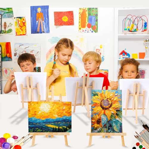 240 PCS Professional Painting Set with 20 PCS Wood Easels,20 Packs of 200 Brushes with Nylon Brush Head and 20 PCS Palettes, Painting Supplies kit for Kids & Adults to Painting Party. - style: 240Pcs(20 Sets)