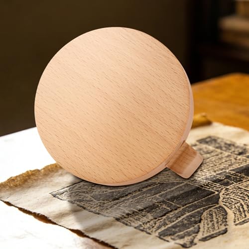 Block Printing Baren, Beech Wood Baren for Printmaking - Linocut Block Printing - Baren Printmaking Tool with Comfortable Ergonomic Handle for Block Printing, Crafting and Scrapbooking