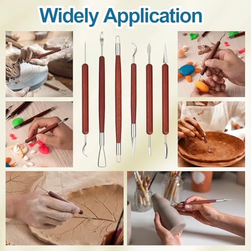 Amrules Clay Tools Kit, 6 PCS Red Wooden Clay Sculpting Tools, Double Head Practical Polymer Tool Set Suitable for Adults, Pottery Craft, Carving, Modeling and Shaping - color: Red-Sculpting-6Pcs
