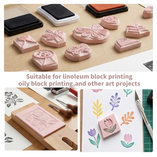 8 Pack 4"x6" Pale Pink Linoleum Blocks for Printmaking, Rubber Stamp Carving Blocks Linoleum Carving Tools for Stamp Maker Printmaking Supplies - size: 4"x6"