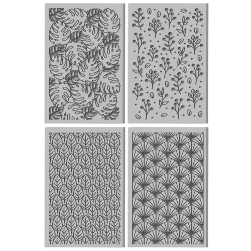 CHGCRAFT 4 Sheets Artistic Palm Leaves Clay Texture Mat Seamless Pattern Polymer Clay Texture Sheets DIY Tools for Pottery Earring Jewelry Making Stamp Engraving Machines, 4x2.6inch - style: Artistic Leaves
