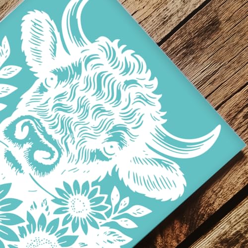 2 Sheets Silk Screen Stencil, The Cow Consumes Sunflowers Reusable Stencils Templates Self-Adhesive Silk Screen Printing for Wall Border Wood Fabric Home Craft Decor - style: Cow Sunflowers