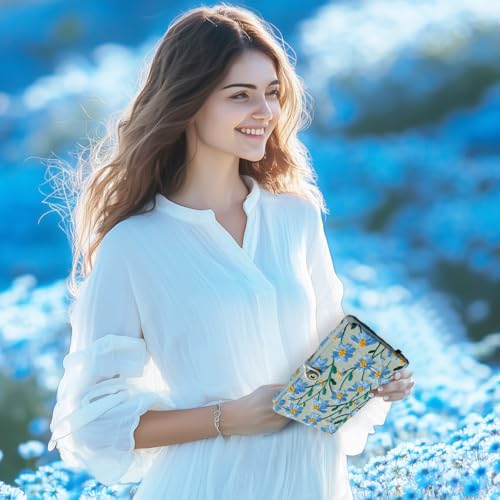Pocket Notebook, Small Sketchbook, A6 Journal, 4x6 Notebook, Daisy Gifts for Women, Floral Notebook, Embroidery Journal, Blank Notebook, Hardcover, Diary for Girls, Blue Daisy - color: A6-button-blue, style: Plain