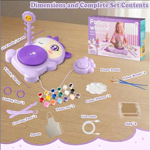 Unicorn Pottery Wheel for Kids,Pottery Wheel Arts and Crafts Kit with 2 Pack Air Dry Clay,Painting Tools & DIY Bracelet Making Supplies,Pottery Kit for Girls & Boys Age 6-14,Christmas & Birthday Gifts