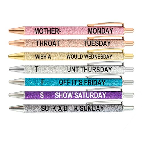 PASISIBICK Funny Seven Days of The Week Mood Pen Describing Mentality, 7 Pieces Bad Fun Ballpoint Pen (Pack of 7) - color: 7 PCS WEEK Pens