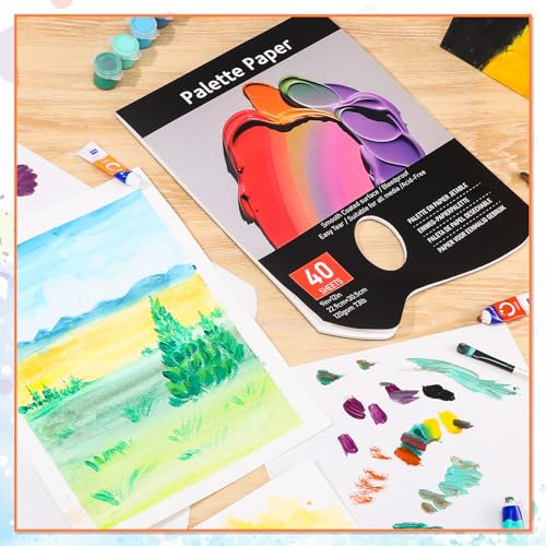Palette Paper Pad, 9"x12" Disposable Paint Palette Paper, 40 Heavyweight Sheets (120gsm/73lb) for Oil, Acrylic, Watercolor - Mixing Palette Pad with Tear-Off Design - size: 9 x12 inch