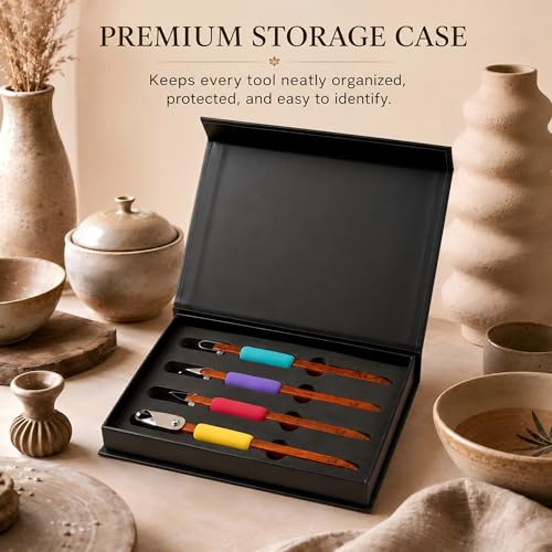 GtohHavea Professional Pottery Carving Tool with Durable Cutting Head, for Clay Sculpting, Sgraffito, Mishima & Ceramic Trimming (4Pcs)