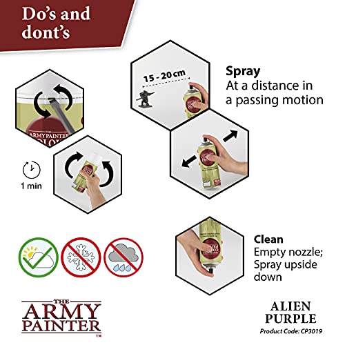 The Army Painter Colour Primer Alien Purple, 400 mL Acrylic Spray Primer, Spray Paint Basecoat for Miniature Priming, Tabletop Roleplaying, Boardgames, and Wargames Miniature Modelling - color: Alien Purple