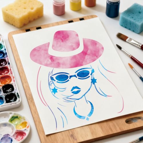 12 Sheets Facial Features Overlay Templates, 12 Styles Eyes Mouth Eyebrows Drawing Template Necklace Earrings Hat Accessories Art Templates for Painting on Wall Wood Home Decor - style: Facial Features
