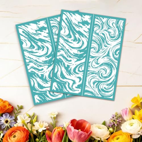 2 Sheets Wave Swirl Silk Screen Stencil, Flowing Water Nautical Self-Adhesive Silk Screen Printing Stencils Reusable Mesh Stencil for Painting on Wall, Wood, T-Shirt, Home Craft Decor - style: Marble Pattern