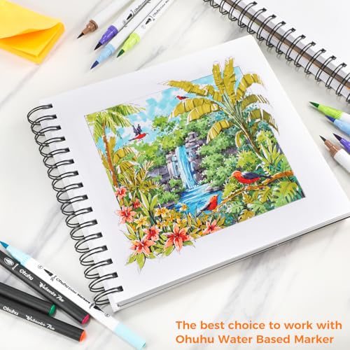 Ohuhu Mix Media Pad, 8.3" x 8.3" Mixed Media Art Sketchbook, 120 LB/200 GSM Heavyweight Papers, 62 Sheets/124 Pages, Spiral Bound Mix Media Paper Pad for Acrylic, Painting, Christmas Gift - size: 8.3" x 8.3"