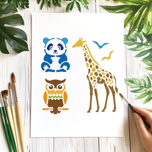 12 Pcs Animal Stencils for Painting, 31 Styles Cute Animal Painting Stencils Reusable Plastic Drawing Templates for Scrapbooking DIY Art Craft - style: Animal